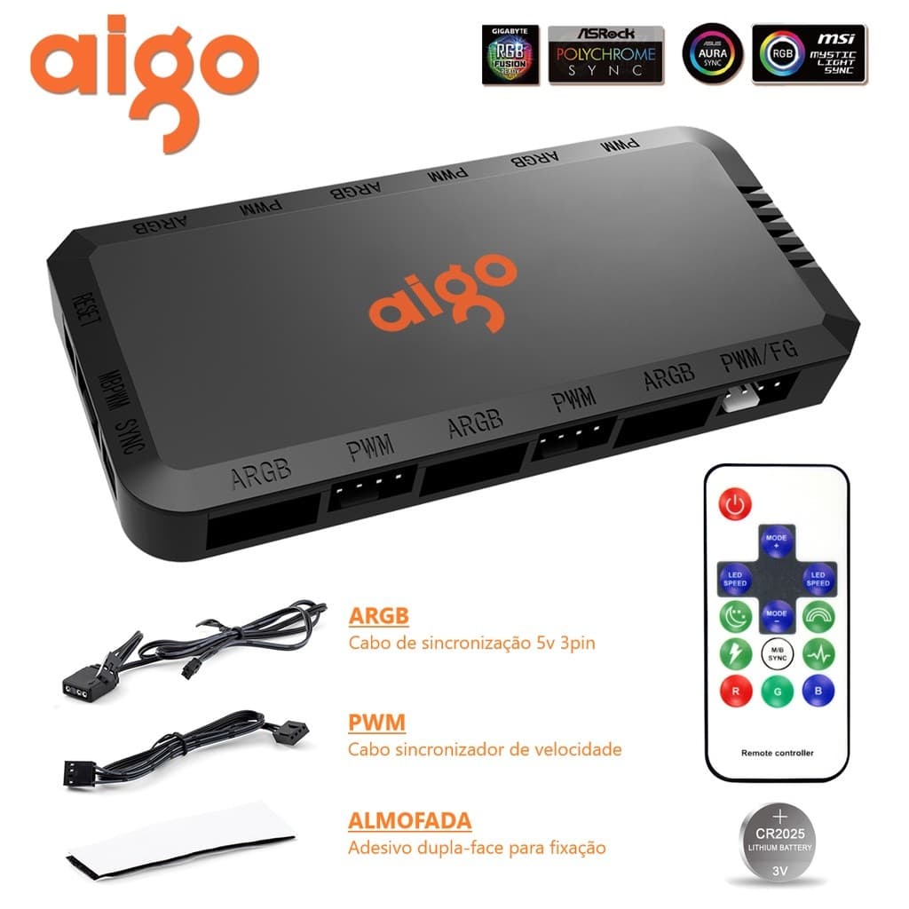 Hub e Controladora Led Argb 5v 3pin Aigo
