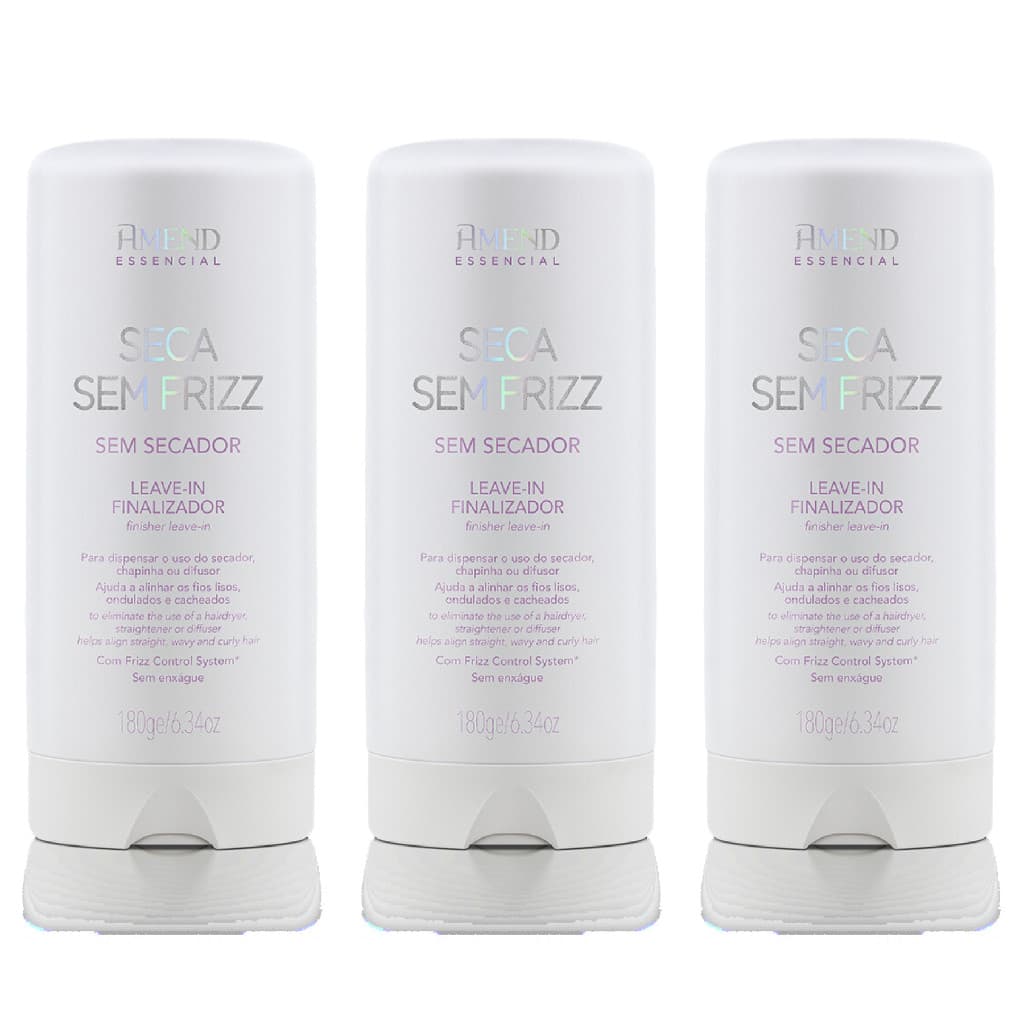 Leave-in Finalizador Seca Sem Frizz Amend Essencial 180g Kit Com 3