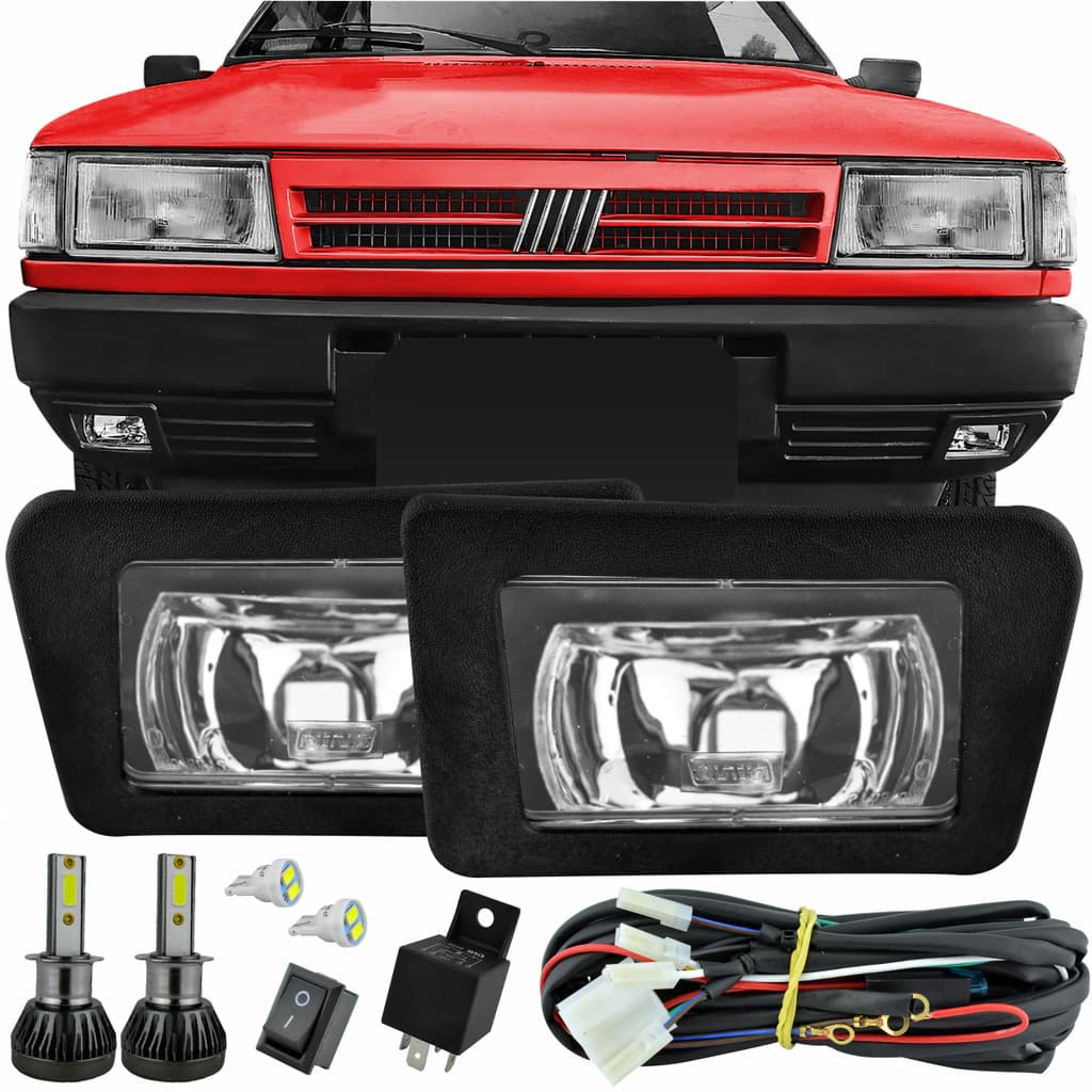Kit Farol Milha Auxiliar Neblina Fiat Uno Elba Fiorino 1984 85 À 2004 com LED 6000k