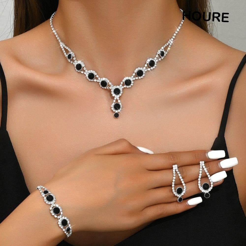 Conjunto De Joias De Strass HOURE , Pulseira De Diamante , Brincos Requintados , Colar De Luxo Brilhante De Cristal Femi