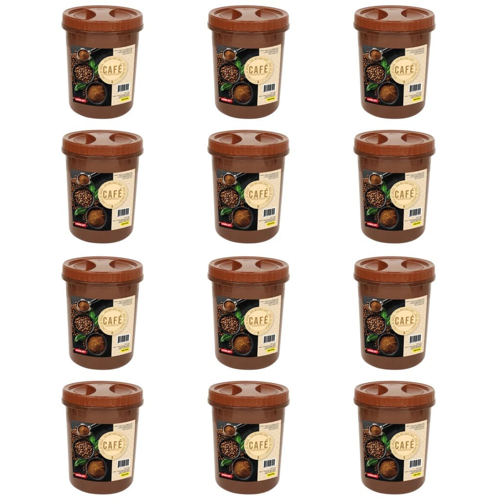 Kit 12 Potes Redondos Plástico Com Tampa De Rosca Para Café Marrom 2L