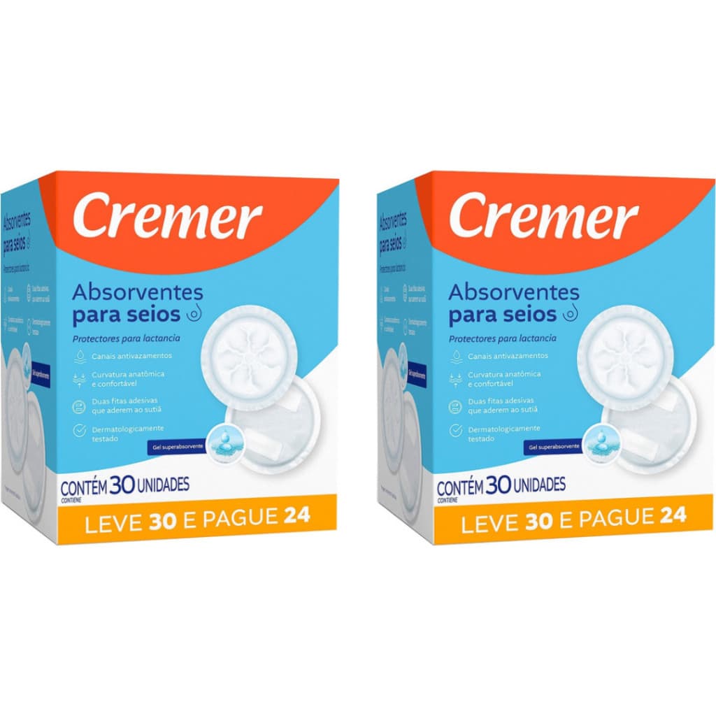 Kit 2 Absorventes para Seios Cremer Descartáveis - 60 Unid
