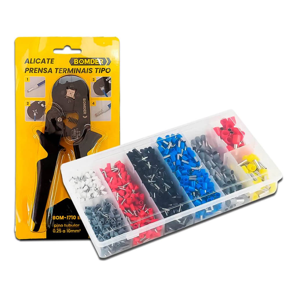 Kit Alicate Crimpar Prensa E Terminais Ilhós 4 Mandris Profissional 1200Un