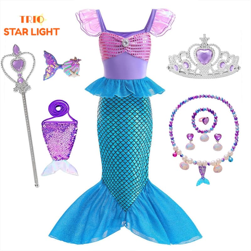 Crianças Sereia Traje Meninas Festa De Aniversário Vestido De Princesa Halloween Cosplay