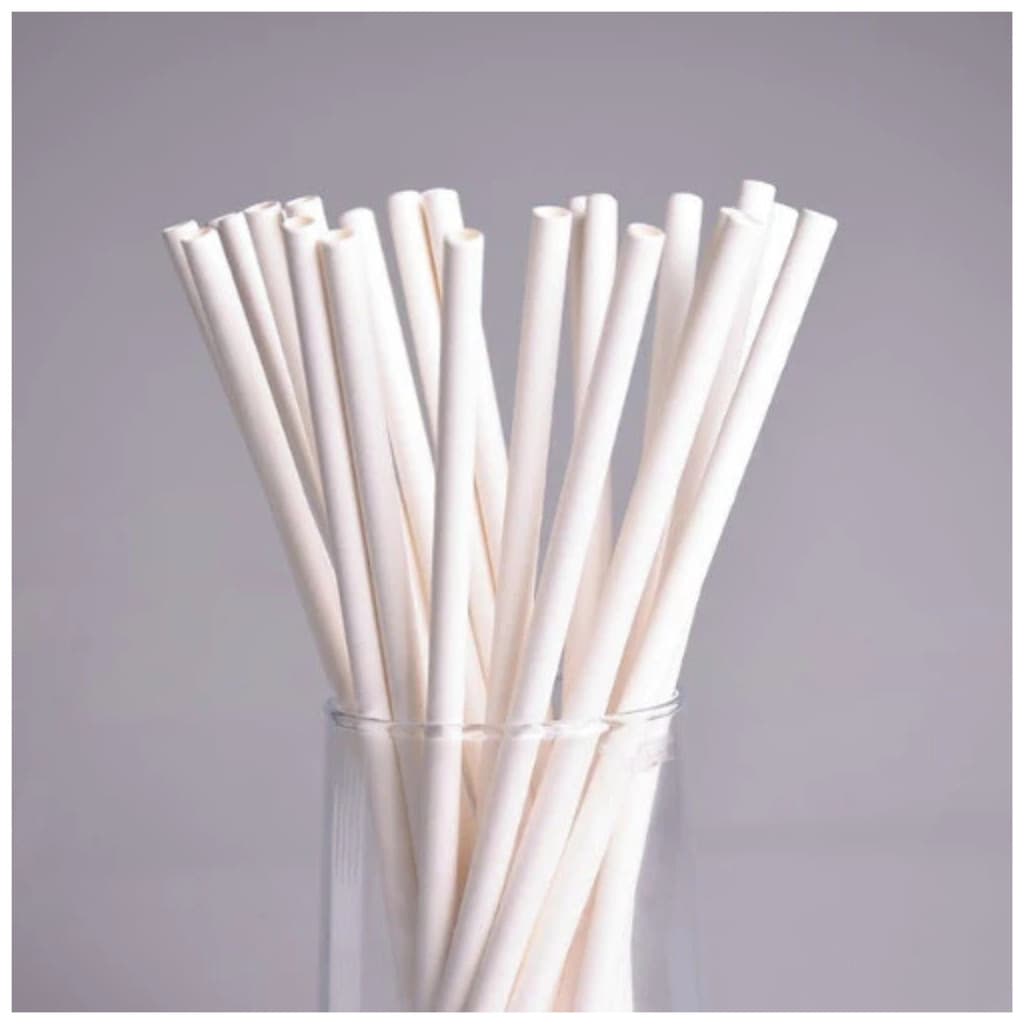 25 Canudos 10mm Papel - Cor Branco Ecologicamente
