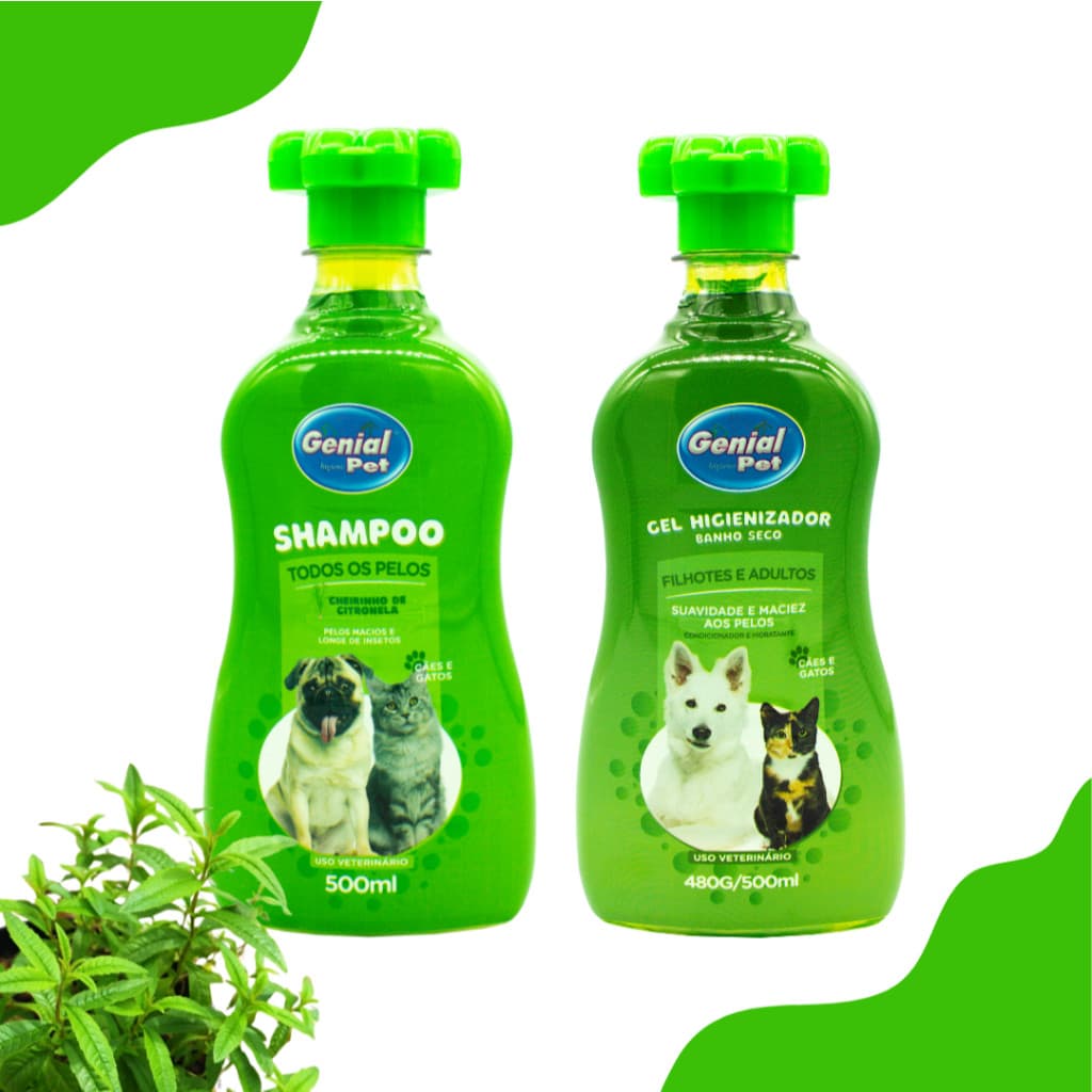 Shampoo Pet e Gel Higienizador De Citronela 500ml - Cães e Gatos Genial Pet