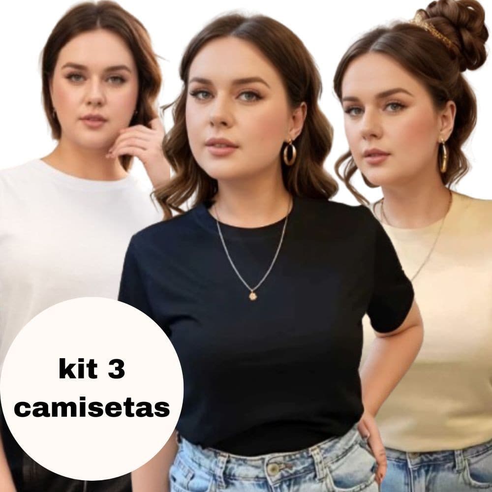 Kit 3 Camiseta Feminina Algodão  Manga Curta Blusinha Básica tshirt
