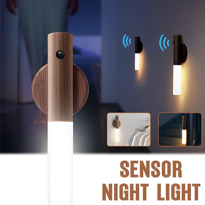 Lâmpada Noturna LED De Madeira Sensor Movimento PIR Magnética Parede USB Luzes Recarregáveis Escada