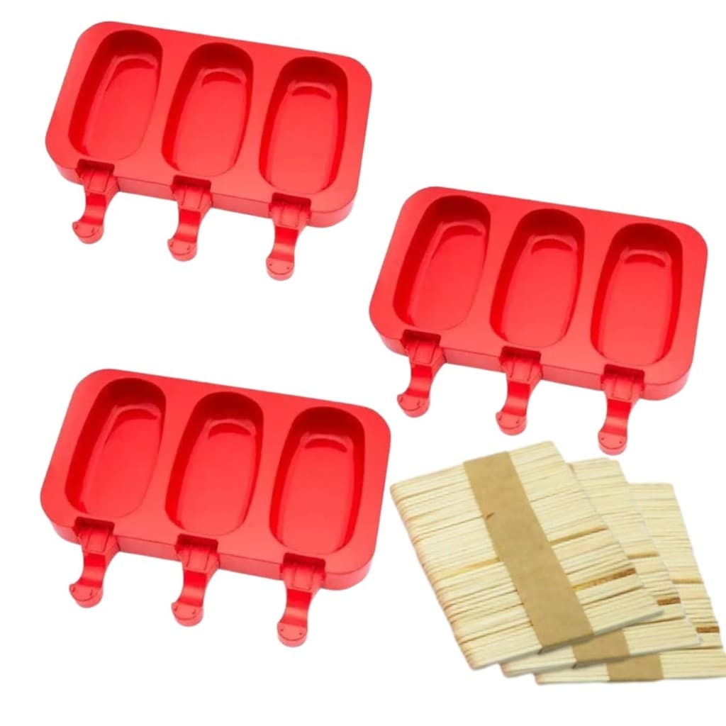 3 Formas de Silicone Molde para Fazer Picolé com 150 Palitos