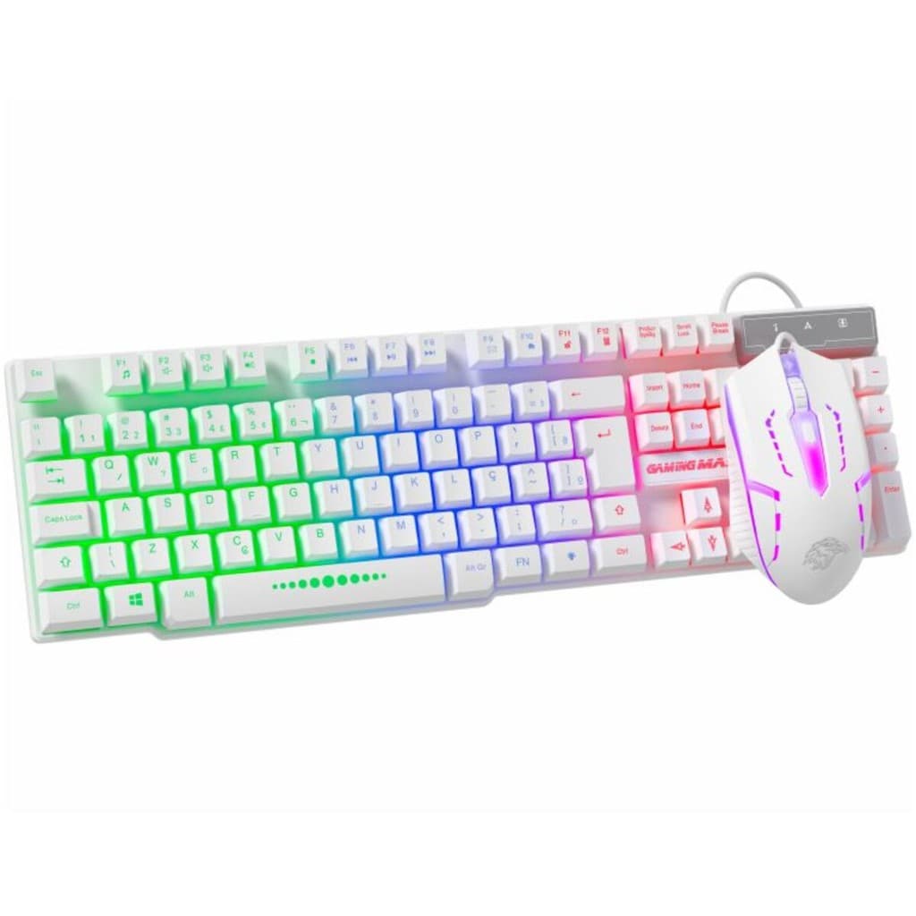 Kit Teclado e Mouse Gamer K-mex KMW5228 RGB Rainbow Branco