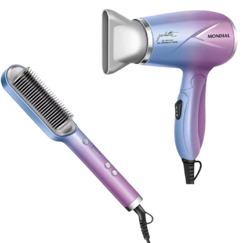 Kit By Juliette Mondial Com Secador de Cabelo Travel SCT-JU-03 E Escova Alisadora EA-JU-03 Bivolts