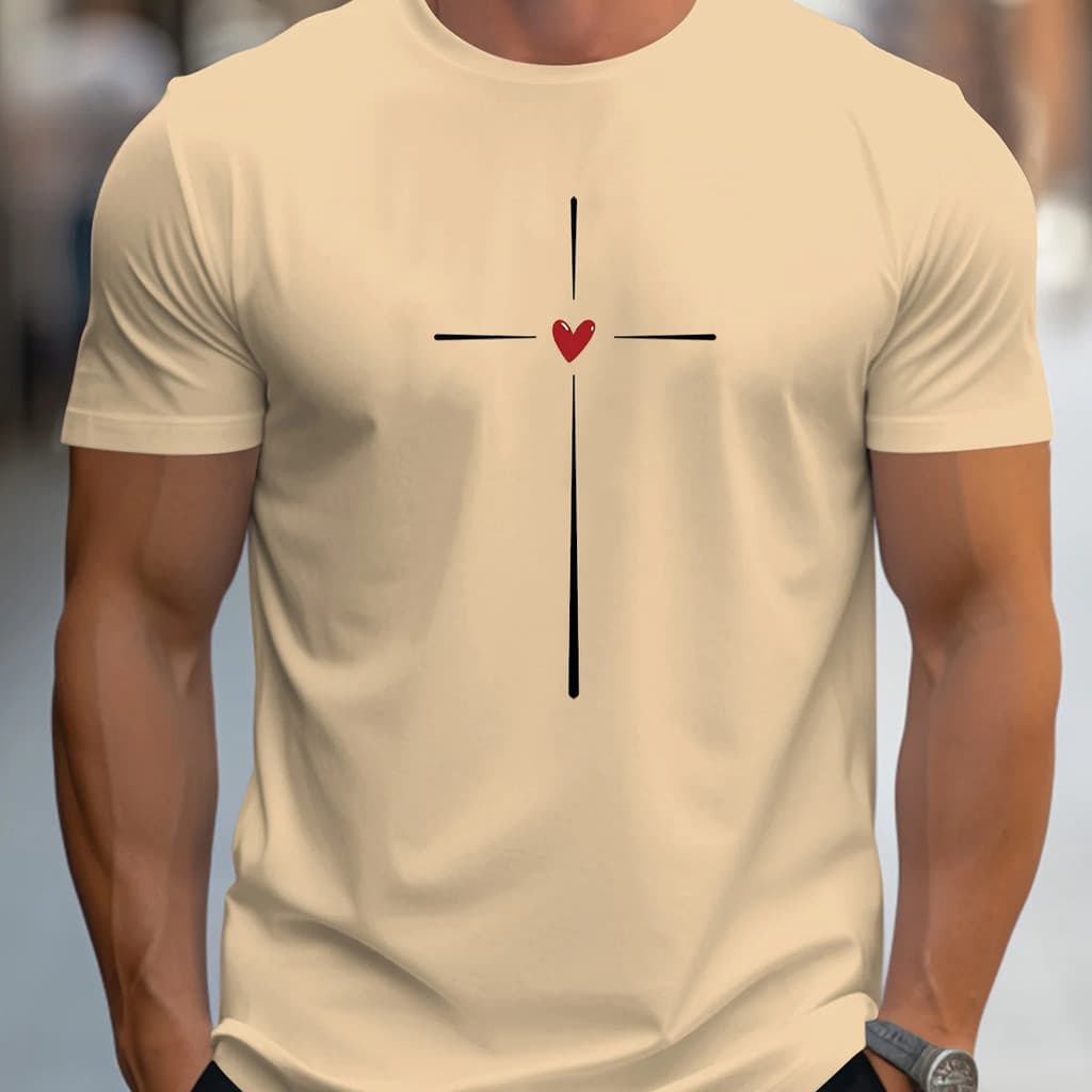 Camiseta Masculina Cruz Jesus Amor Coração Tendência Estilo