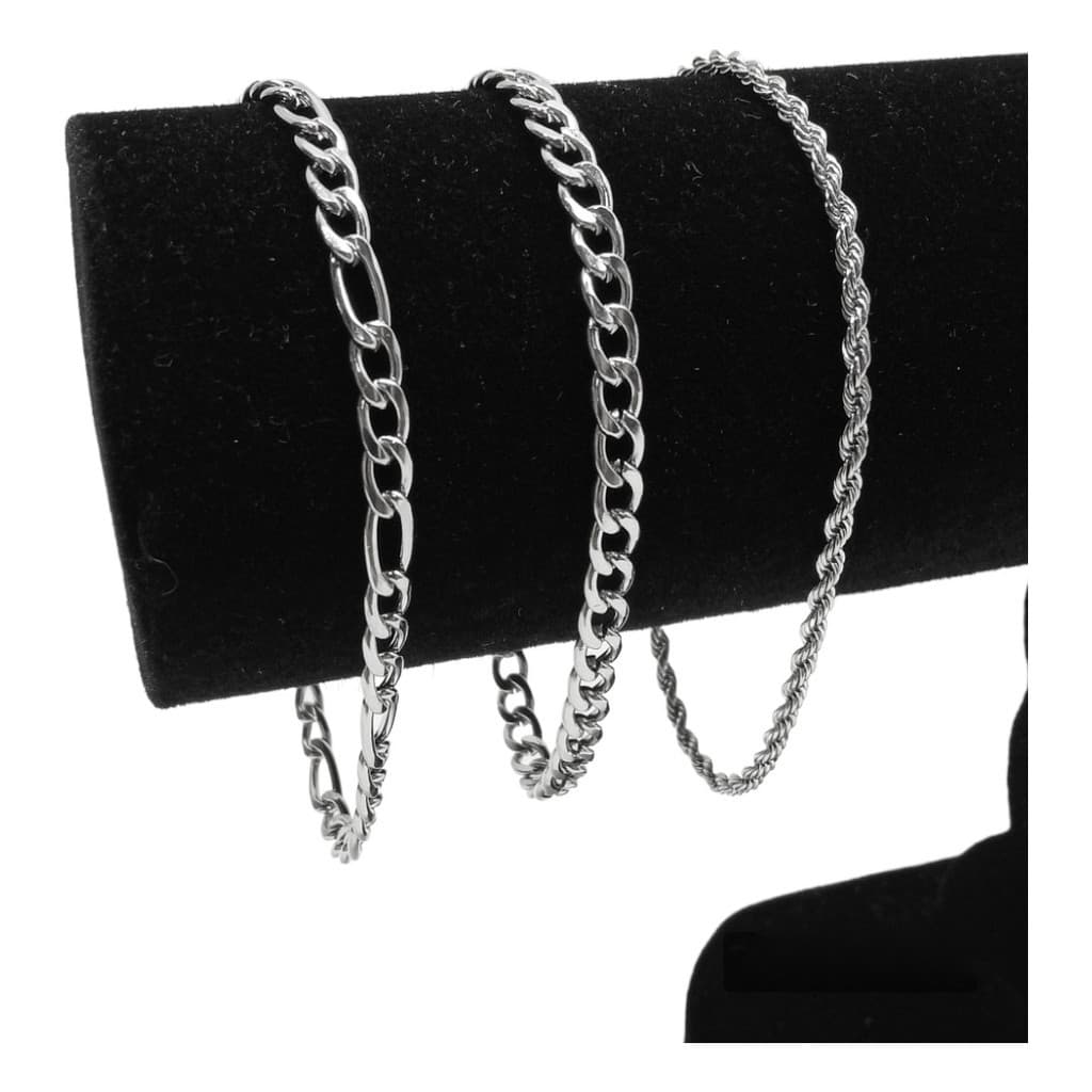 Kit 3 Pulseiras Masculina Aço Inoxidável Prata Comprimento 21 Cm Diâmetro 21 Cm