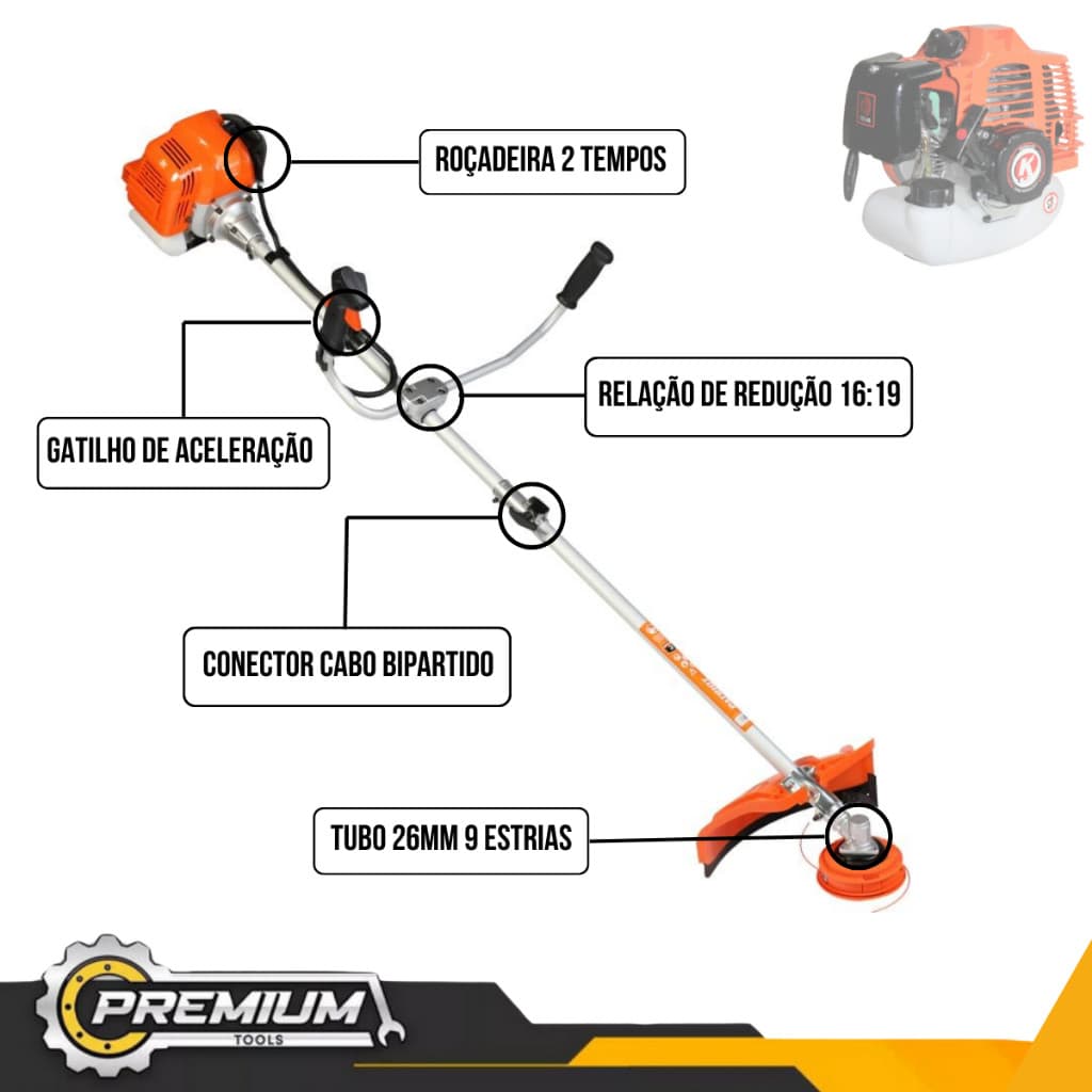 Kit Roçadeira Profissional K-Nakasaki Gasolina 65CC 4 em 1 Bipartida