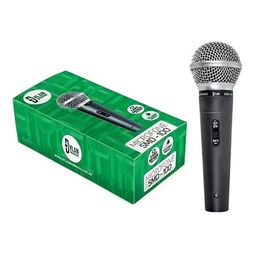 Microfone Pro Dinâmico Com Fio De Mão Dylan Smd100 Cabo P10 Igreja Show Cantor Escola Apresentação
