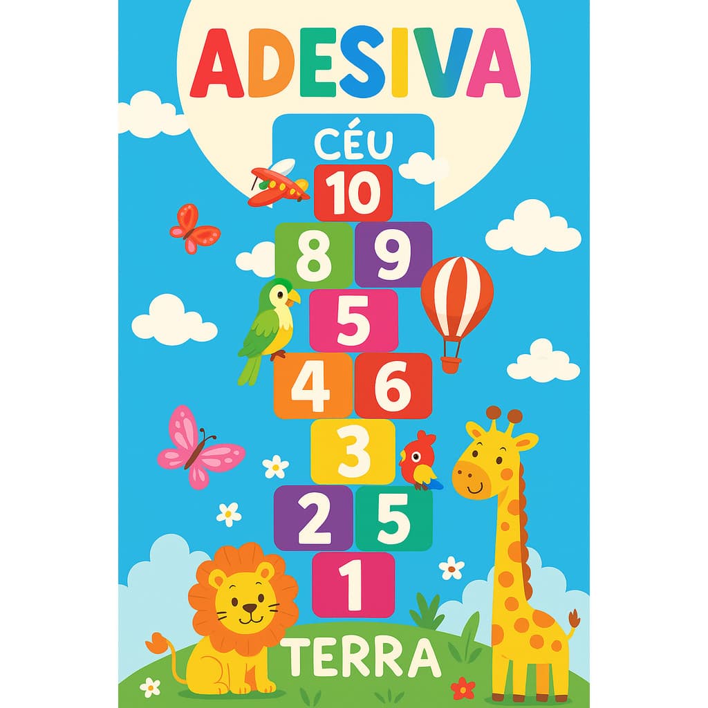 Adesivo chão Amarelinha Pedagógico Infantil Brincadeira  Atividade de Coordenação Motora Brinquedo
