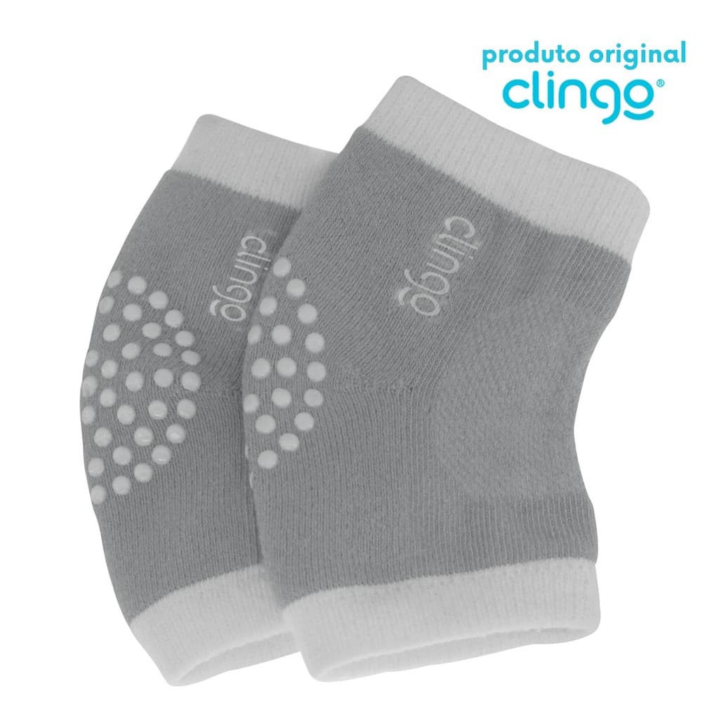 Joelheira Antiderrapante Clingo Branco/Cinza - Proteção Confortável para o Bebê Engatinhar
