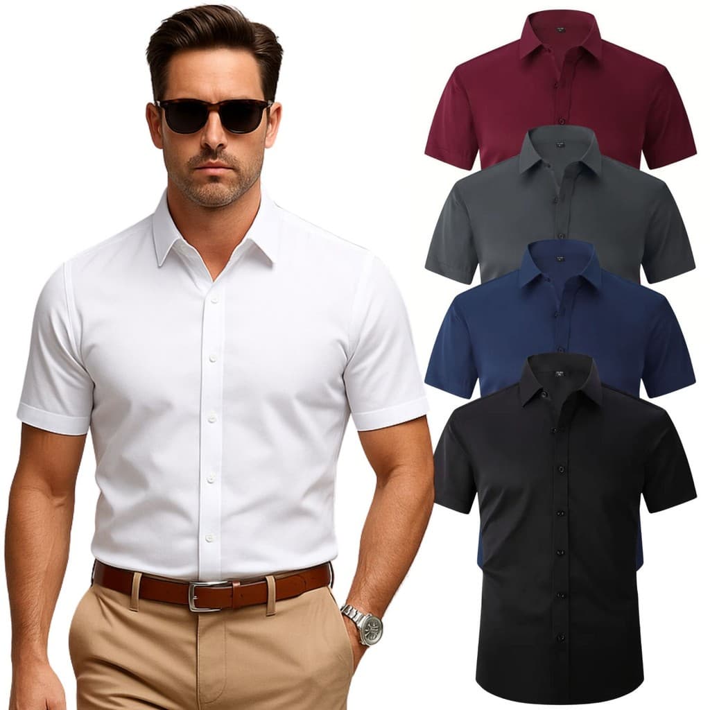 Camisa Social Masculina Slim Tricoline com Elastano Não Amarrota