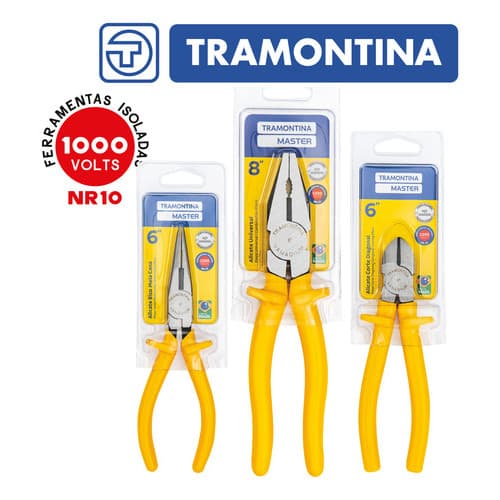 Kit Ferramentas Jogo Alicates Isolado 1000v Aço Vanádio Tramontina Universal 8" Corte 6" e  Bico 6"