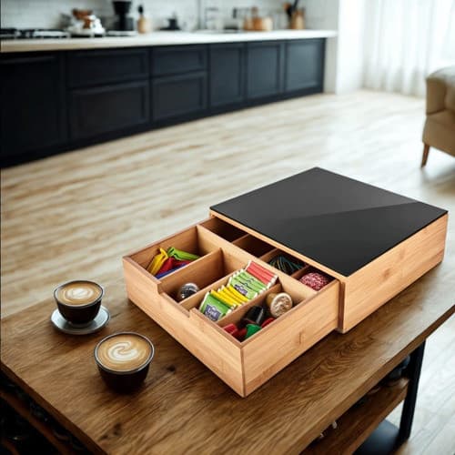 Suporte Porta Cápsulas Nespresso Dolce Gusto Em Bambu Vidro