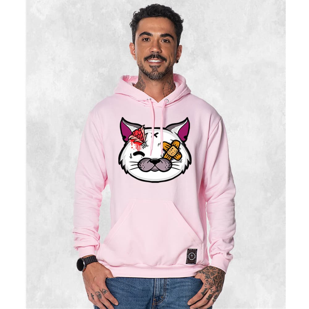 Moletom Estampado Unissex Confortável Canguru Estiloso Gato Machucado