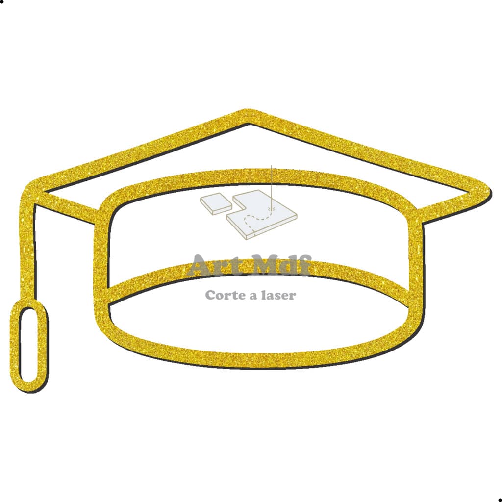 Aplique Mdf Capelo 40cm Dourado Decorativo Festa Aniversario Decoração Formandos Chapeu Formatura