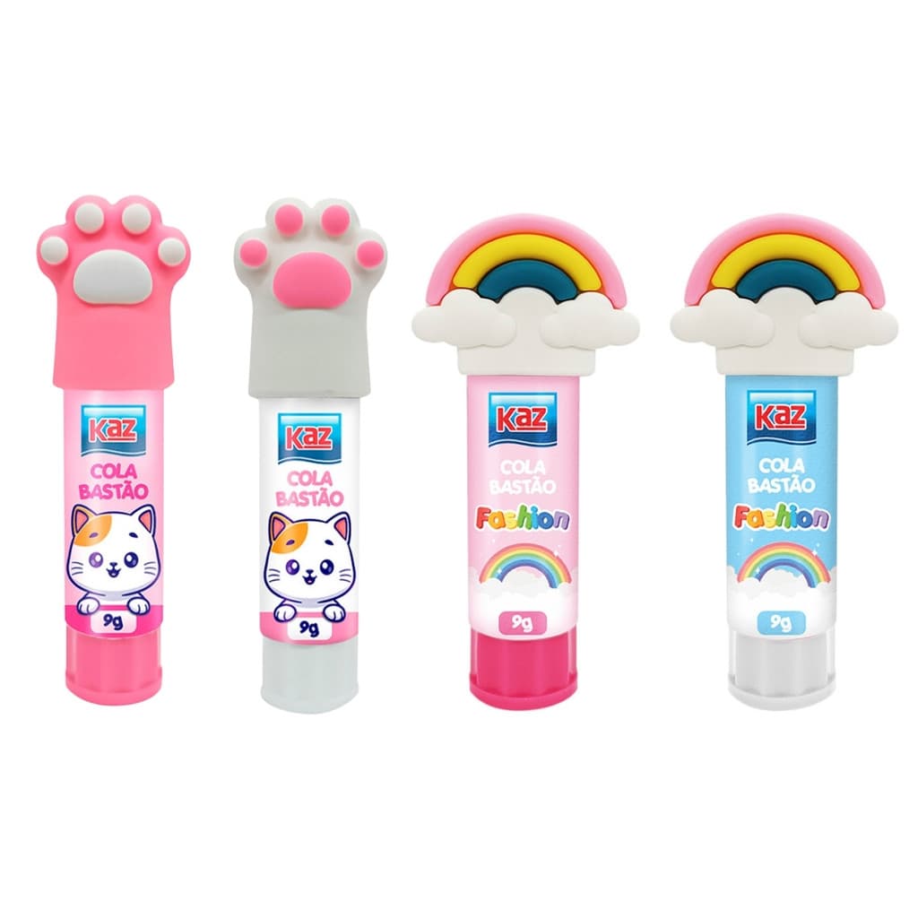 Kit 2 Colas Bastão Escolar Fofa Kawaii Arco Iris e Patinha