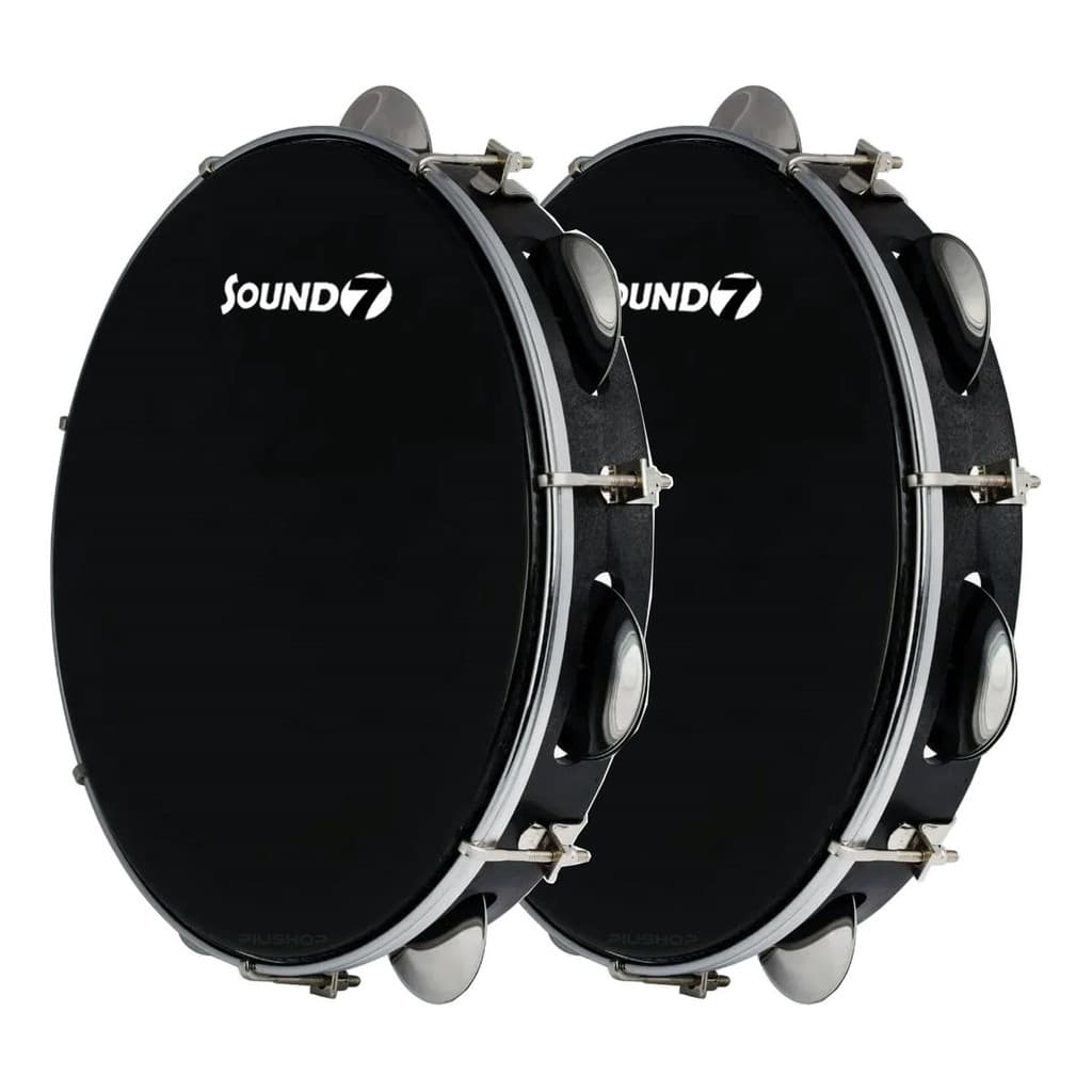 Kit 2 Pandeiro Profissional Phx Preto 10 Pele Preta Sound7