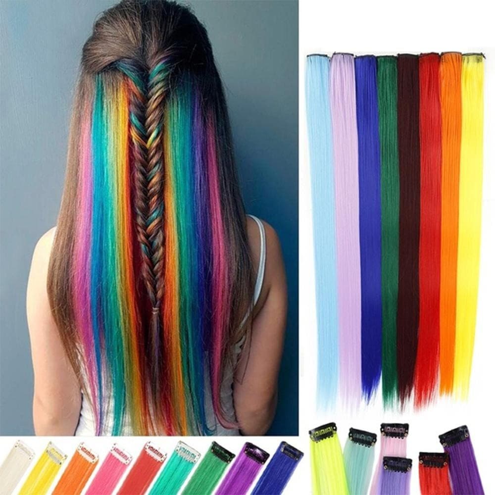 Kit Com 12 Aplique Colorido Mecha de Cabelo Colorido Extensão Colorida - TICTAC（E tem Ondulados）