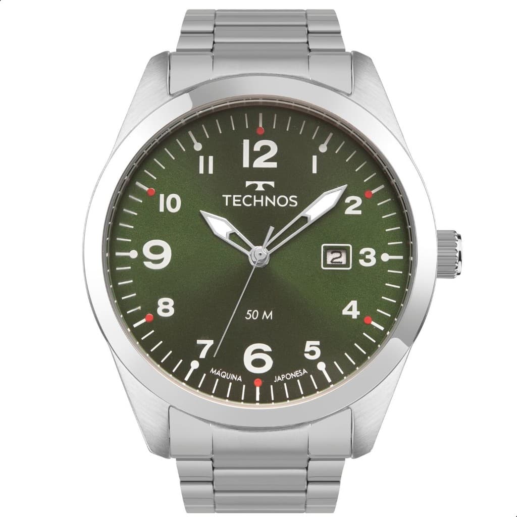 Relógio Masculino Technos Verde Prata Analógico Calendário 2115TYR/1V