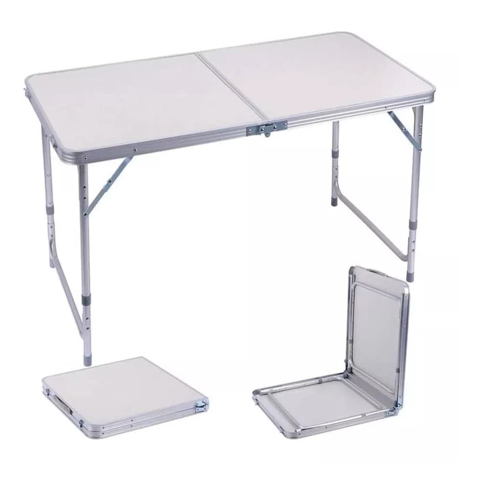 Mesa Dobrável Alumínio Branco 90x60cm Portátil Vira Maleta Altura Regulável Leve Resistente Multiuso Camping Premium