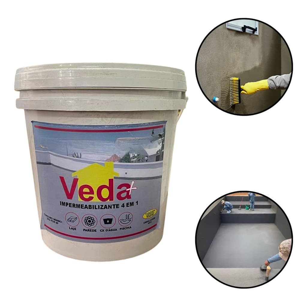 Veda+ Tec 4 Em 1 Impermeabilização Caixa D'água Pisncina 20kg Acabamento Fosco Cor Cinza