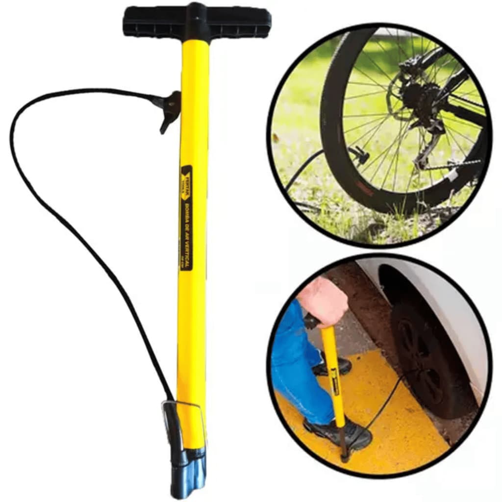 Bomba Encher Pneu Bicicleta Moto Bola Leve E Resistente Cor Amarelo Vibrante