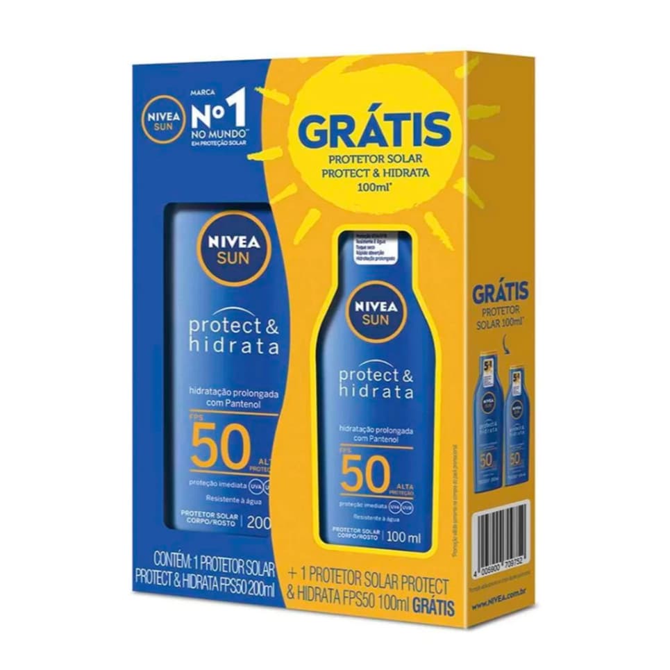 Kit Protetor Solar Nivea Sun FPS50 Protect & Hidrata 200ml + 100ml