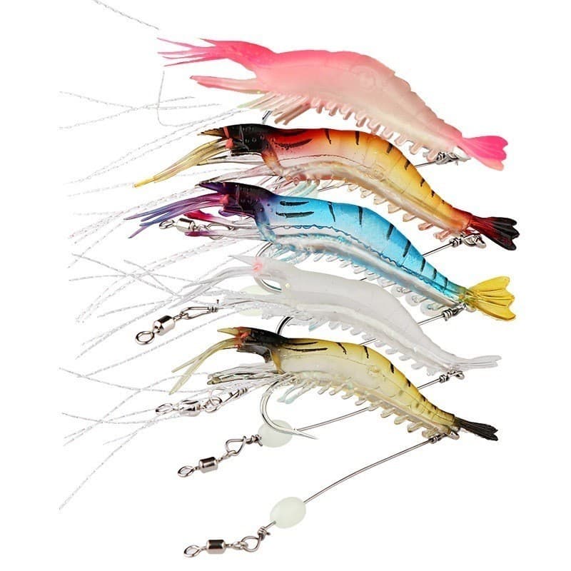 kit 5 Isca Artificial Camarão Com Anzol Para Robalo Black Bass Corvina