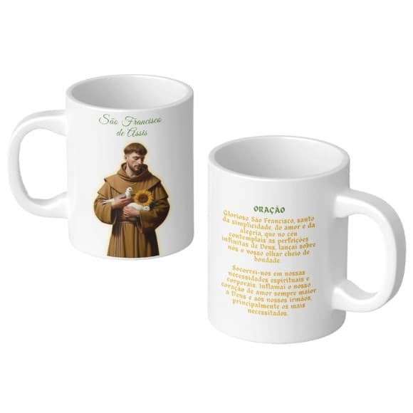 Caneca Religiosa São Francisco de Assis com Oração