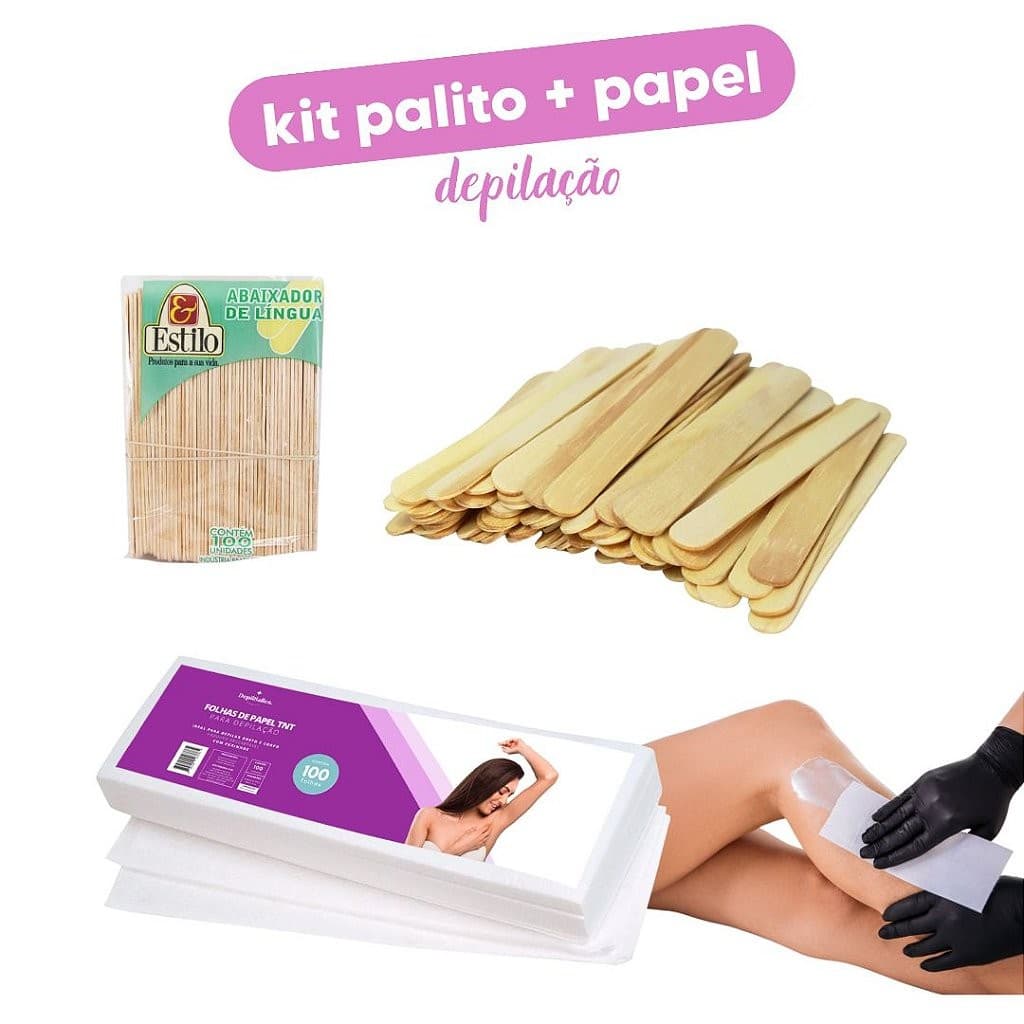 Kit 100 Palito Abaixador de Lingua Depilação + 100 Folhas Papel TNT para Depilação