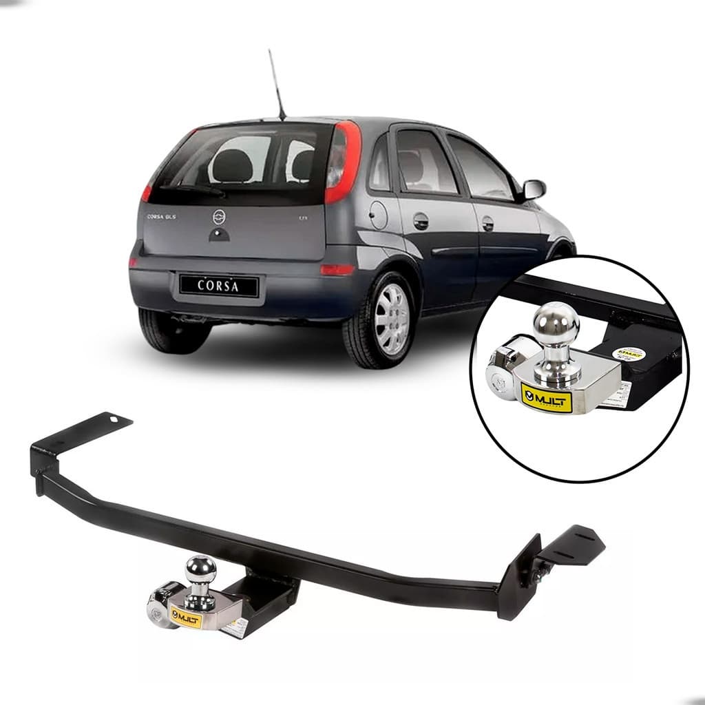 Engate Reboque Fixo Mult Chevrolet Corsa Joy Maxx 2002-20024 com Bola 50mm Tomada Elétrica Capa Protetora Sem Furação