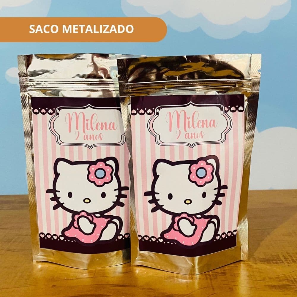 40 Saco Hello Kitty  Personalizado Zip Lock Metalizado Lembrancinha