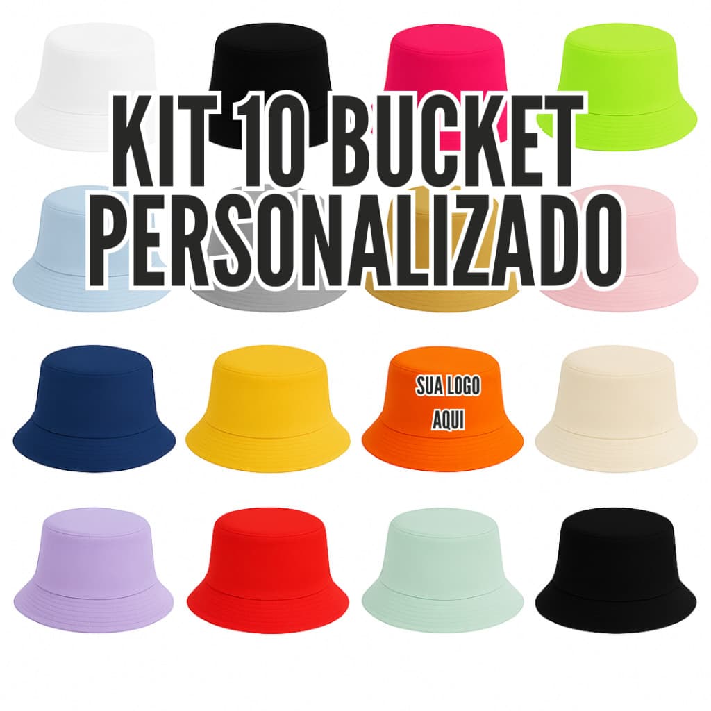 KIt 10 Chapéu Bucket Personalizado Original Tradicional Liso Unissex