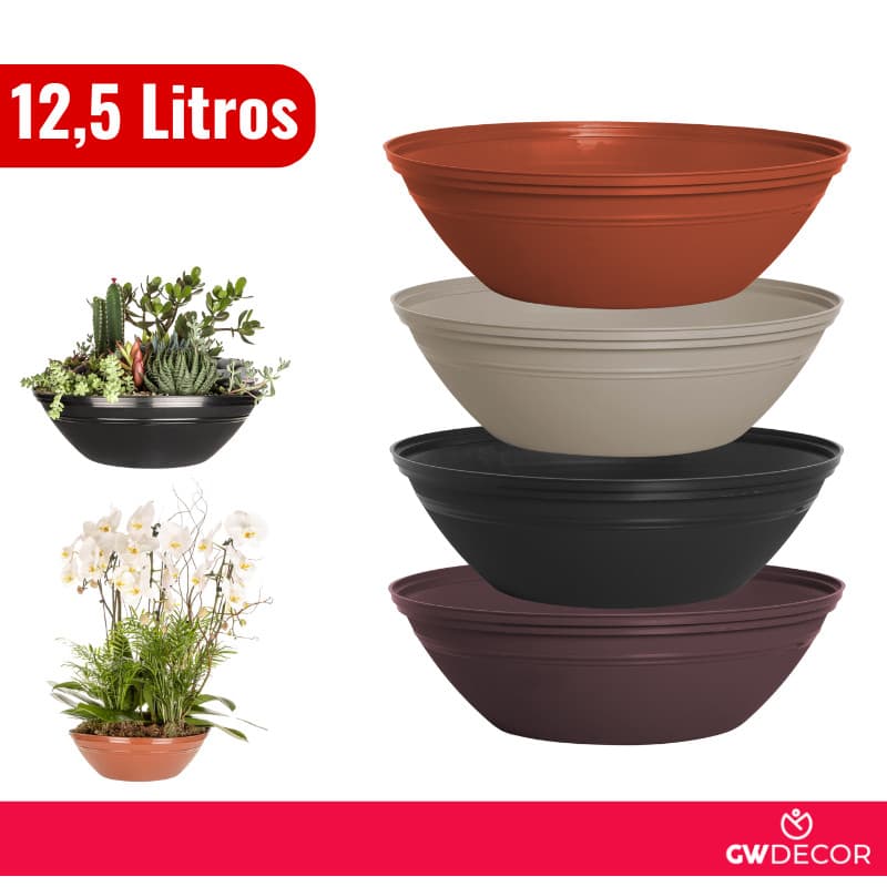 Kit 4 Vasos Redondo Terrario Planta Suculentas Jardim 12,5 Litros