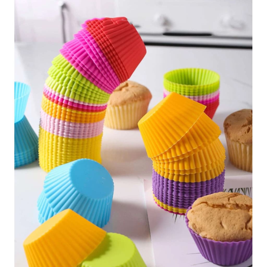 Kit 12 Mini Forminha De Cupcake Muffin Silicone Colorido 6,5cm