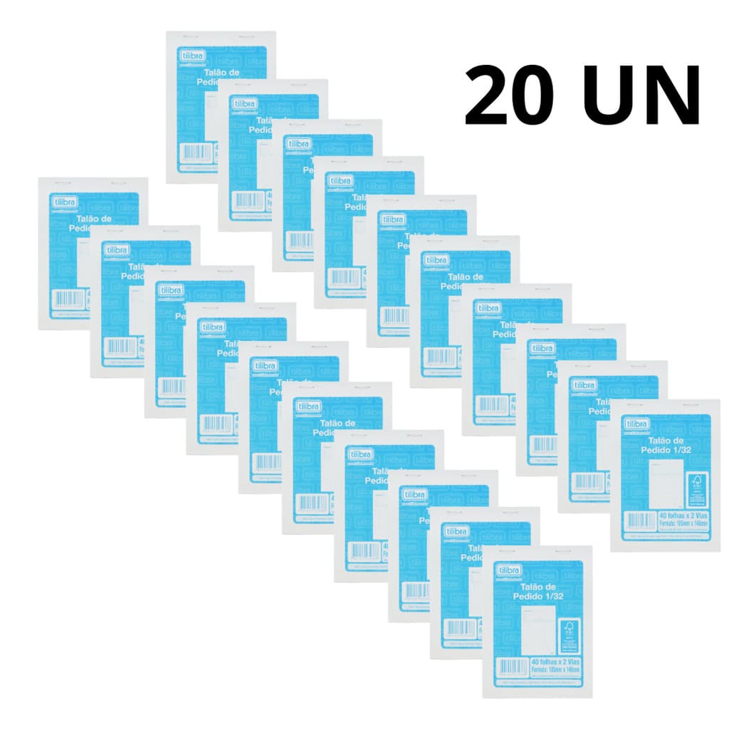 Kit 20 Bloco Pedido 2 Vias 1/32 (1/8) Pequeno 40 Folhas 10,5x14,6cm 4389 Tilibra - 800 Folhas