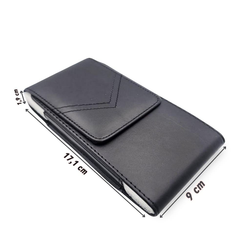 Capa Case Porta Celular Cintura Couro Sintético Clip Cinto Coldre Em Pé Universal Suporte 6.8 Preta