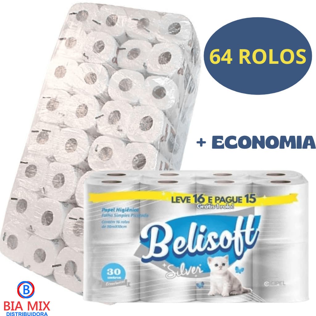 PAPEL HIGIENICO BELISOFT SILVER BR II - 64/16 X 30 M - FL SIMPLES CUBO