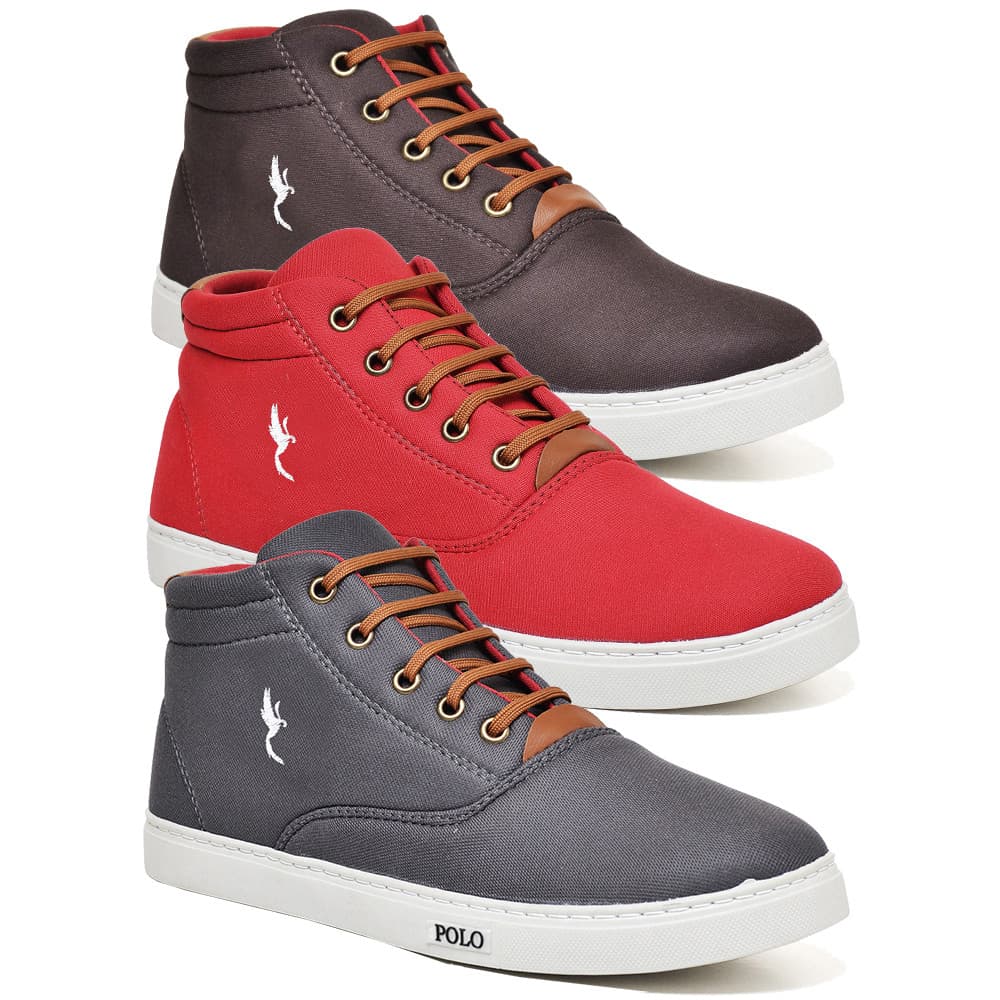 Kit 3 Pares Tenis Sapatenis Masculino Sapatenis Cano Alto Bota Café Vermelho e Cinza