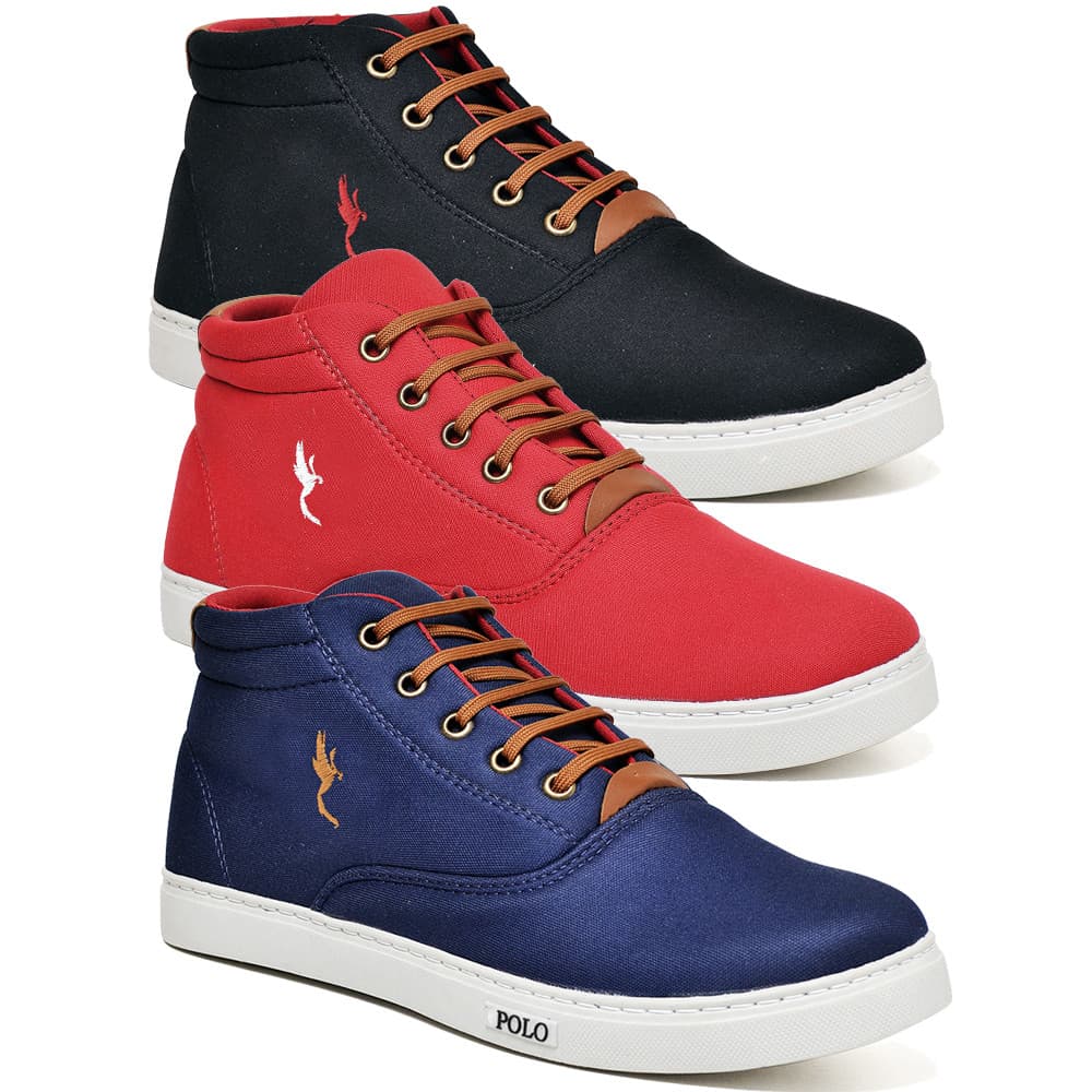 Kit 3 Pares Tenis Sapatenis Polo Blu Masculino Sapatenis Cano Alto Bota Preto Vermelho Azul