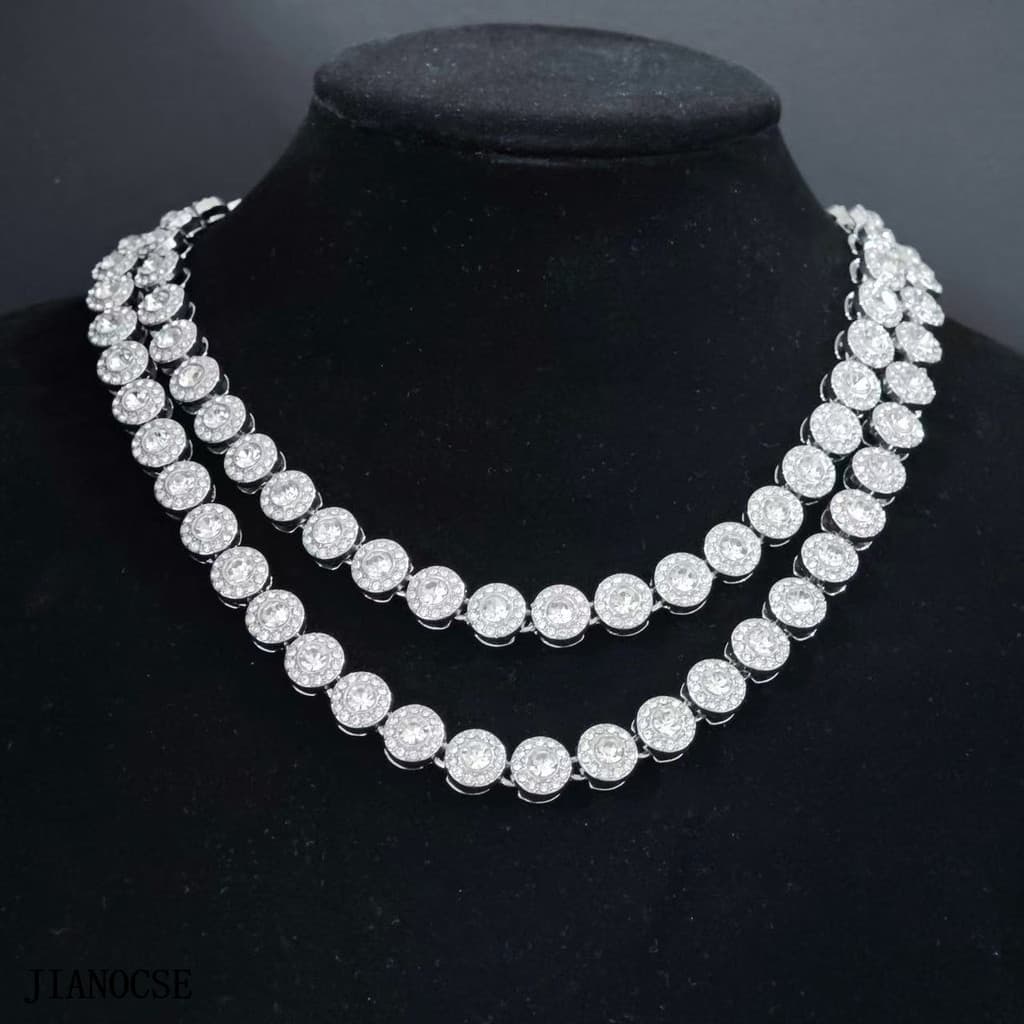 Novo Corrente Cravejada 10mm Redondo Diamante Vidro Hip Hop Colar Iced Acessórios De Moda Jóias Presentes Para Homem