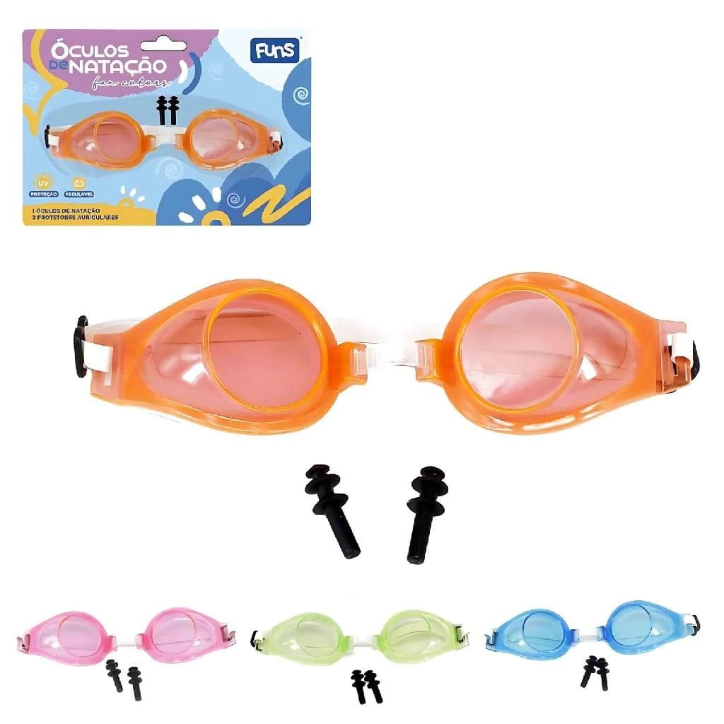Kit Natação Infantil Com Óculos e Protetores de Ouvido Auricular Praia Piscina - Funs