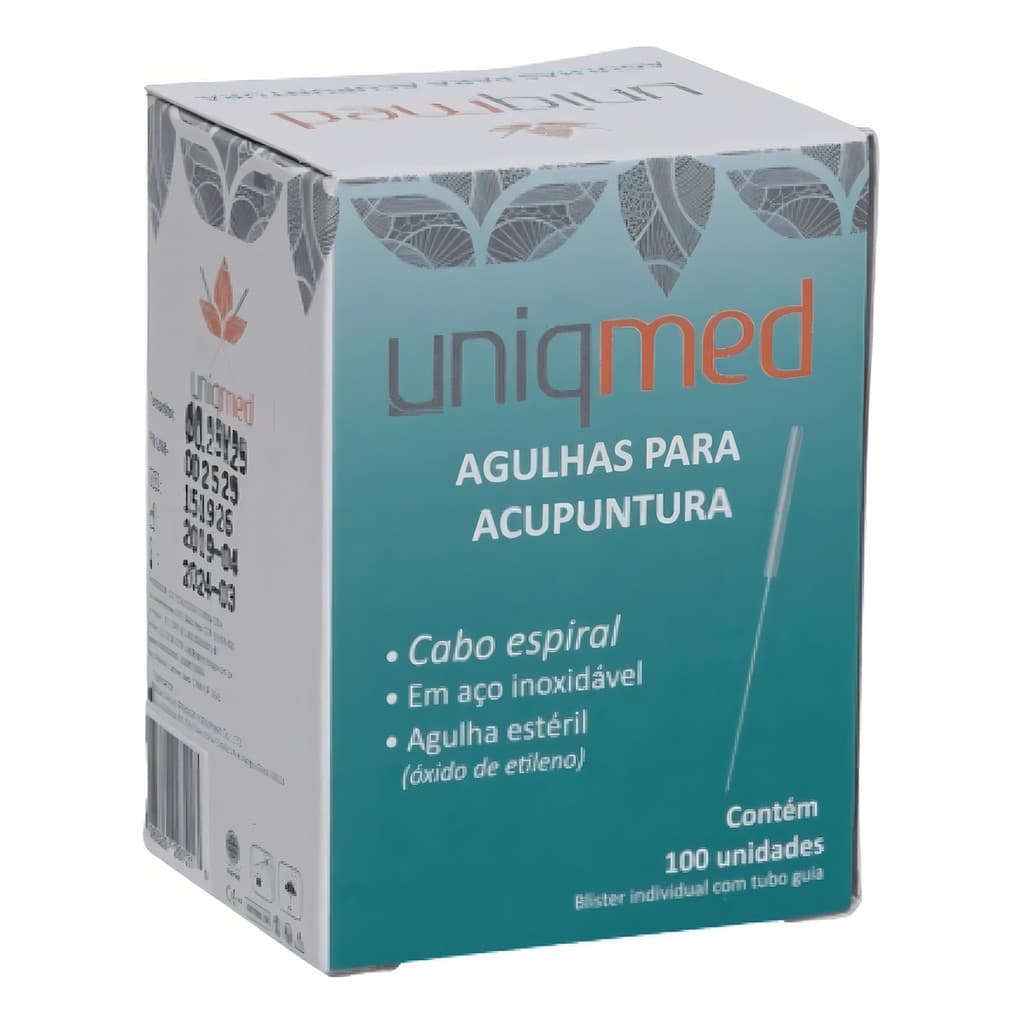 Agulha Acupuntura Aço Inoxidável 0,18X8MM 100 UN Uniqmed